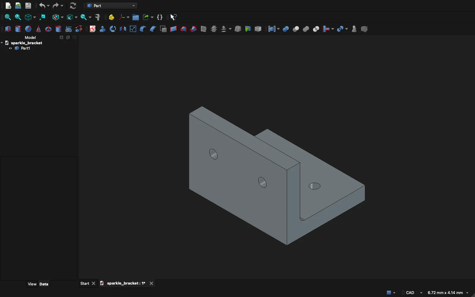 The same bracket, gray, open in FreeCAD from the STEP file